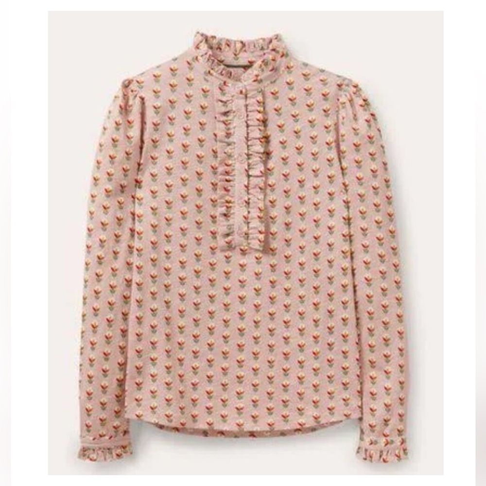 Boden Floral Print Ruffle Front Long Sleeve Jersey Top in Pink Women's US 10